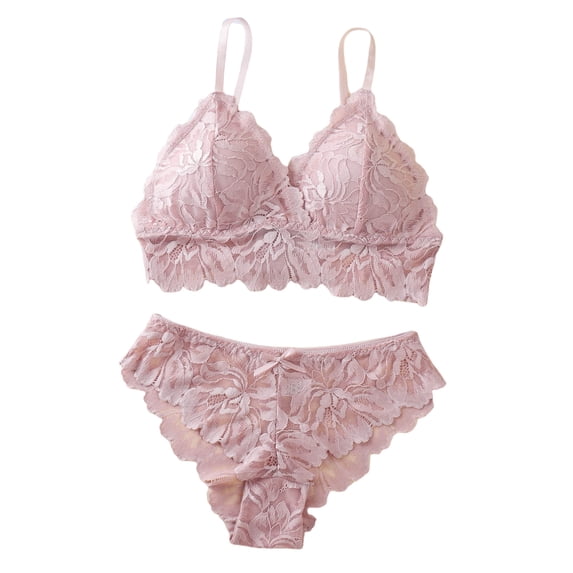 JSGEK Women Floral Lace Bra and Boyshort Set Underwire Support Adjustable Straps Comfortable Lingerie for Everyday Wear Pink S