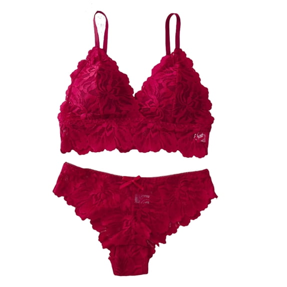 JSGEK Women Floral Lace Bra and Boyshort Set Underwire Support Adjustable Straps Comfortable Lingerie for Everyday Wear Red S