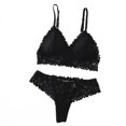 thumbnail image 1 of JSGEK Women Floral Lace Bra and Thong Set Plunge Neckline Adjustable Straps Intimate Lingerie for Bedroom Wear Black M, 1 of 9