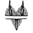 thumbnail image 1 of JSGEK Women Furry Trim Lace Bra and Thong Set Sheer Mesh Underwire Support Lingerie for Intimate Nightwear Black XL, 1 of 8