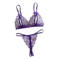 thumbnail image 1 of JSGEK Women Furry Trim Lace Bra and Thong Set Sheer Mesh Underwire Support Lingerie for Intimate Nightwear Purple L, 1 of 7