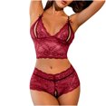 thumbnail image 1 of JSGEK Women Lace Crop Top and Boyshort Set V Neck Adjustable Straps Lingerie for Casual Night Out Red S, 1 of 3