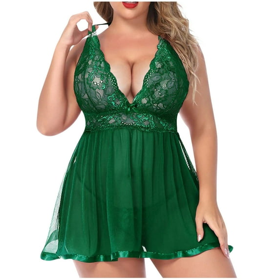 JSGEK Women Lace Lingerie Comfortable Chemise Exotic Nightgowns Bridal Nightdress Green XXXL