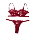 thumbnail image 1 of JSGEK Women Lace Trim Deep V Neck Chemise Dress Flared Silhouette Adjustable Spaghetti Straps Lingerie Set Red M, 1 of 6