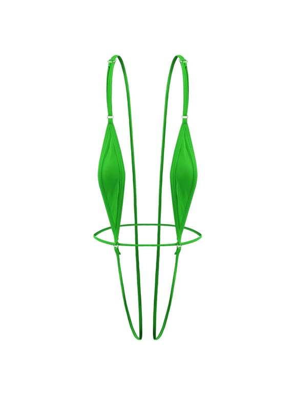Women Minimalist Micro Thong Bikini Set Adjustable Straps Solid Lingerie for Beach or Pool Party Green Free Size