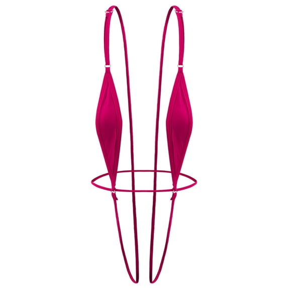 JSGEK Women Minimalist Micro Thong Bikini Set Adjustable Straps Solid Lingerie for Beach or Pool Party Pink Free Size