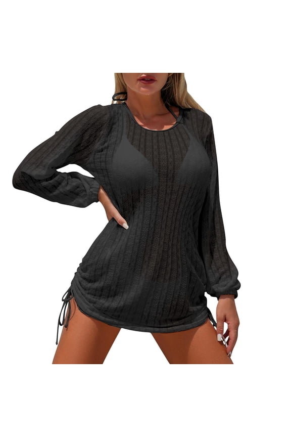 Women Piece Bathing Suit Solid Color Slimming Effect Drawstring Detail Versatile Wear Trendy Style Black S