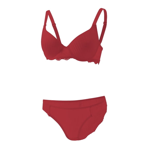 JSGEK Women Push Up Bra and Thong Set Plunge Neckline Adjustable Straps Intimate Lingerie for Bedroom Wear Red L