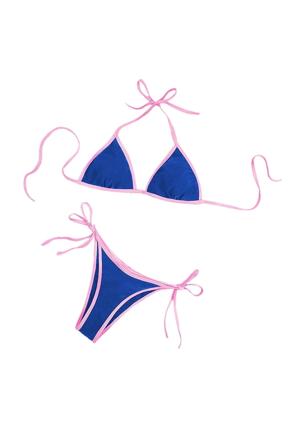 Women Sexy Bikini Set Solid Color Extended Sizing Drawstring Detail Padded Support Beach Ready Padded Support Blue XS