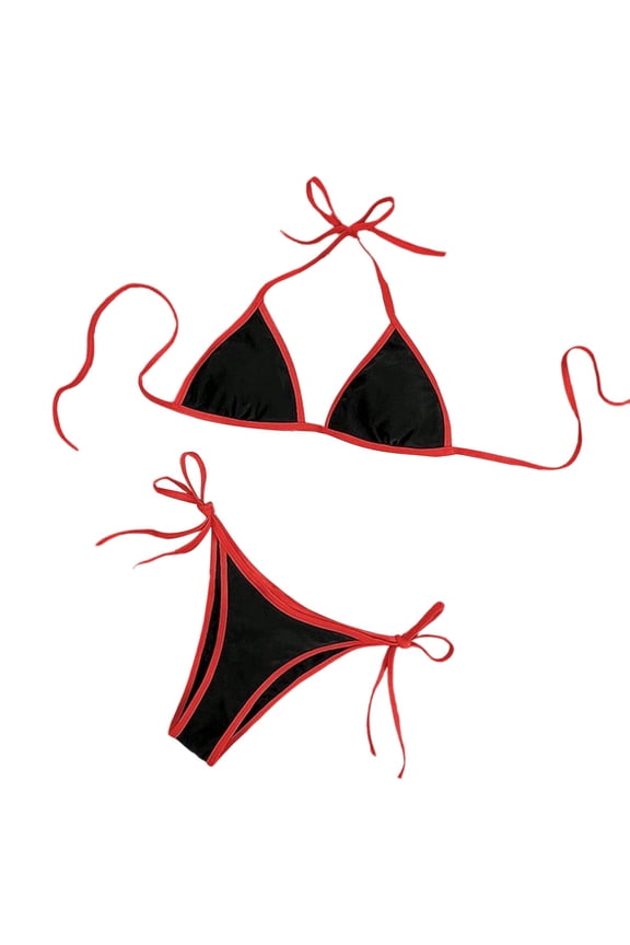 Women Sexy Bikini Set Solid Color Extended Sizing Drawstring Detail Padded Support Beach Ready Padded Support Red XS