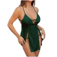 thumbnail image 1 of JSGEK Women Slit Spaghetti Strap Chemise Dress with Matching Thong Sheer Fabric Lingerie Set for Bedroom Wear Green L, 1 of 6