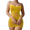 thumbnail image 1 of JSGEK Women Spaghetti Strap Ruched Bodycon Mini Dress Satin Fabric Lingerie for Nightclub Wear Yellow S, 1 of 6