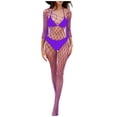 thumbnail image 1 of JSGEK Women Triangle Bikini Set with Fishnet Cover Up Sheer Long Sleeve Lingerie for Beach Vacation Purple Free Size, 1 of 4