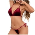 thumbnail image 1 of JSGEK Women Triangle Cup Bikini Set Lace Trim Adjustable Straps 2 Piece Lingerie for Beach or Poolside Red S, 1 of 4