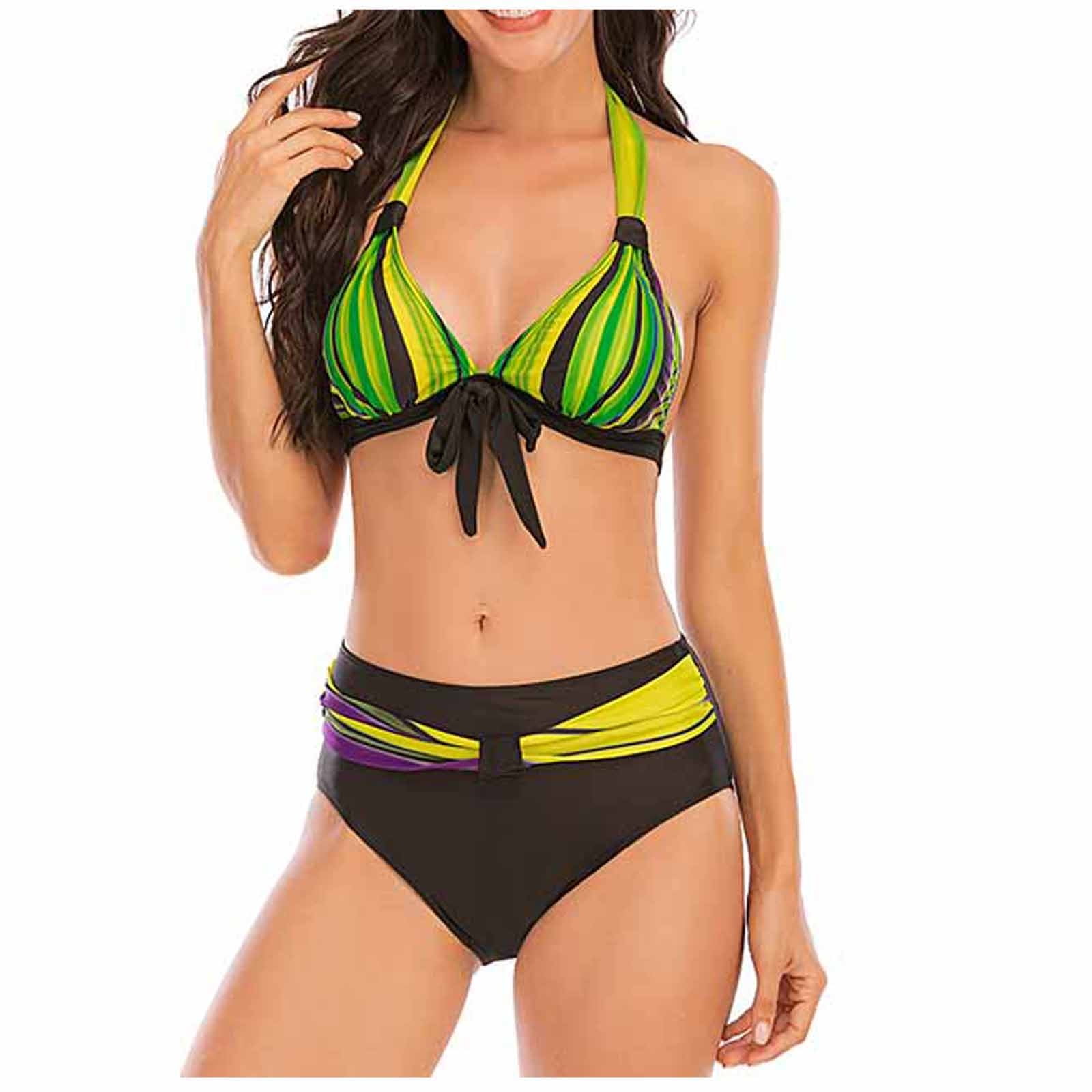 Green and yellow swimsuit top