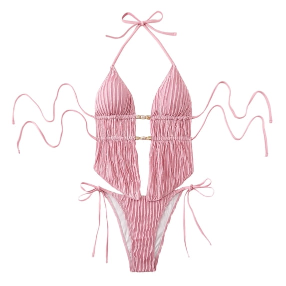JSGEK Women's Bikini Swimwear High Waist Square Neck Modest Fit For Summer Swimming Activities Premium Premium Pink S