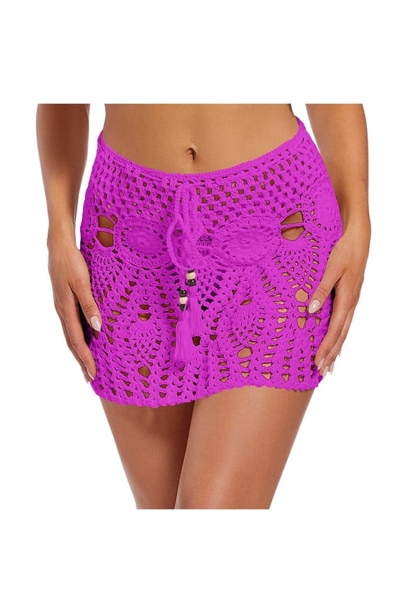 Women's Crochet Cutout Swim Skirt Bottom Stylish Design Lightweight Material Beach Pool Wear Pink S