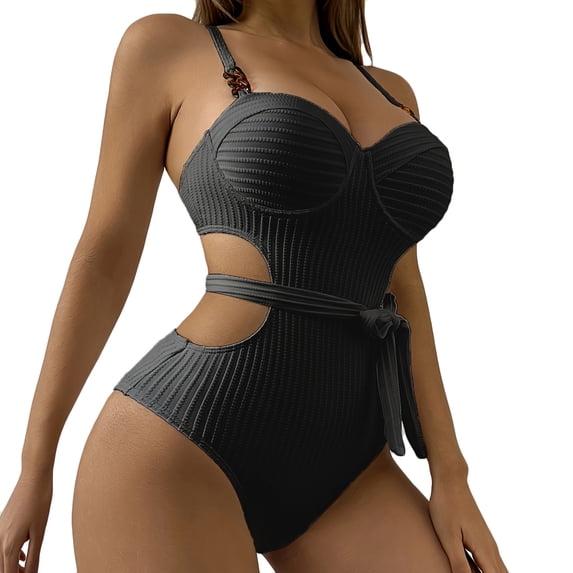 JSGEK Women's Cutout Tie One Piece Swimsuit Stylish Design Lightweight Material Beach Vacation Wear Black S