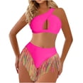 thumbnail image 1 of JSGEK Women's Fringe Detail One Shoulder Two Piece Swimsuit Stylish Design Lightweight Material Beach Party Wear Pink S, 1 of 9