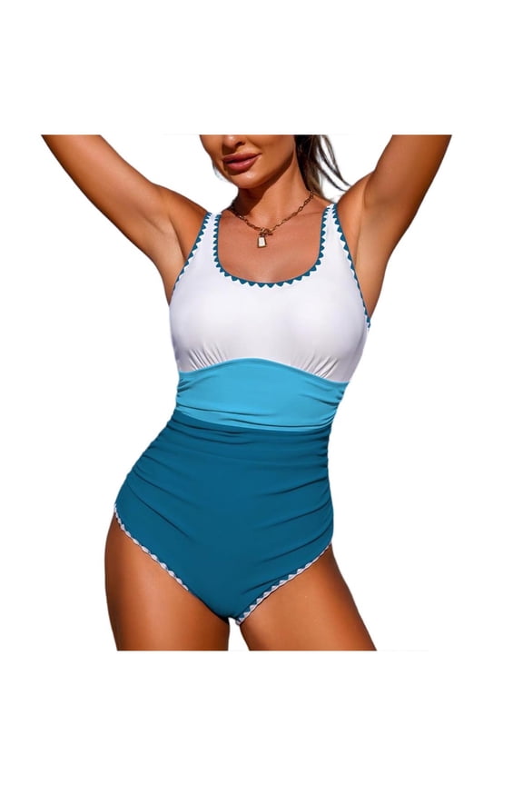 Women's Gradient High Waisted Two Piece Swimsuit Stylish Design Lightweight Material Beach Vacation Wear Blue XL