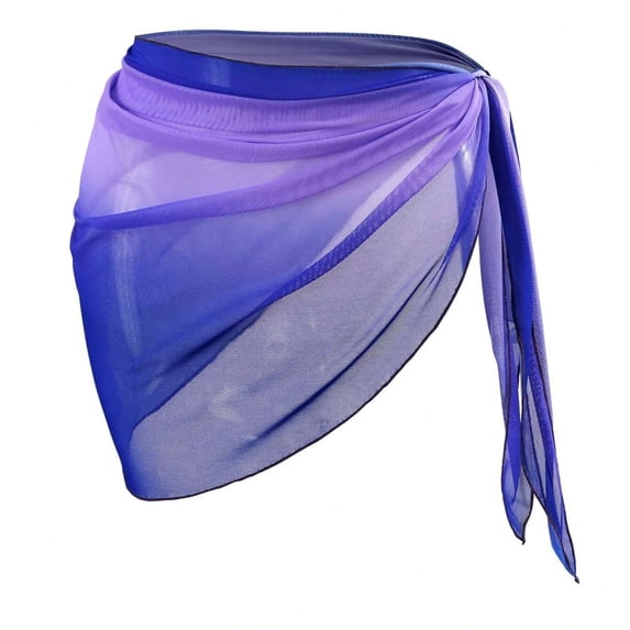 JSGEK Women's Gradient Wrap Swim Skirt Cover Up Stylish Design Lightweight Material Beach Vacation Wear Blue L