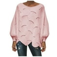 thumbnail image 1 of JSGEK Women's Long Sleeve Solid Color Casual Hollow Chain Link Loose Knitted Bat Sweater Loose Pullover Blouse, 1 of 4