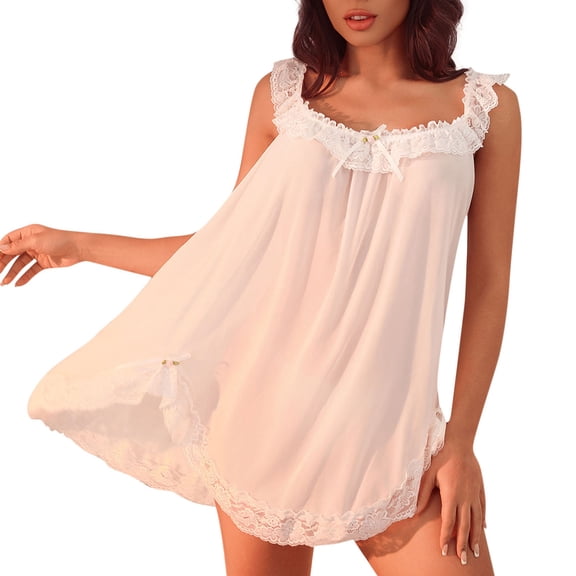 JSGEK Women's Mesh Sheer Floral Lace Slip Dress Nightgowns and Thong Lingerie Set White XL