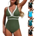 thumbnail image 1 of JSGEK Women's One Piece Swimsuit Built-in Bra Support Shape Enhancing Bare Back V-Neck Mesh Accents Resort Green L, 1 of 6