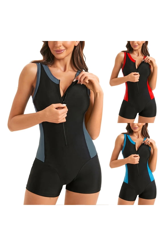 Women's One Piece Swimsuit Built-in Bra Support Slimming Fit Bare Back Halter Neck Ring Hardware Blue L