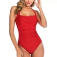 thumbnail image 1 of JSGEK Women's One Piece Swimsuit Soft Padding Inserts Shape Enhancing Lace Up Back Halter Neck Lace Red XXL, 1 of 6