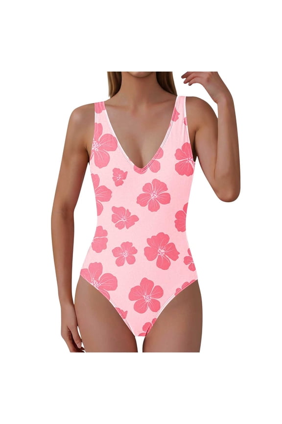 Women's One Piece Swimsuit Soft Padding Inserts Tummy Control Bare Back Plunging Neckline Ruffled Edges Multicolor XL