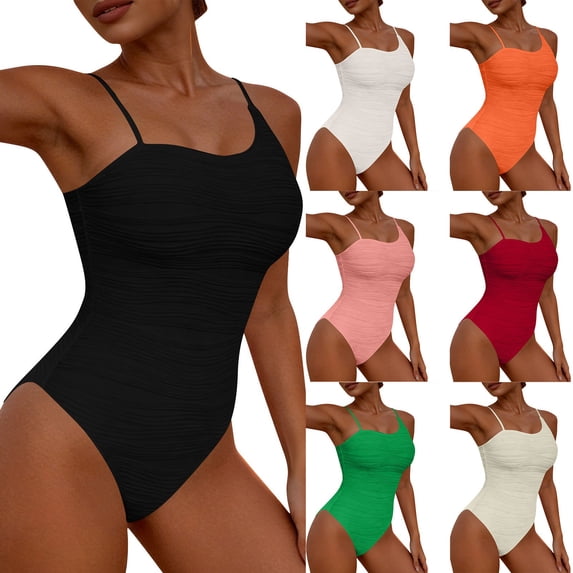 JSGEK Women's One Piece Swimsuit Tummy Control Built-in Bra Support Crisscross Back V-Neck Ruffled Edges Resort Beige L