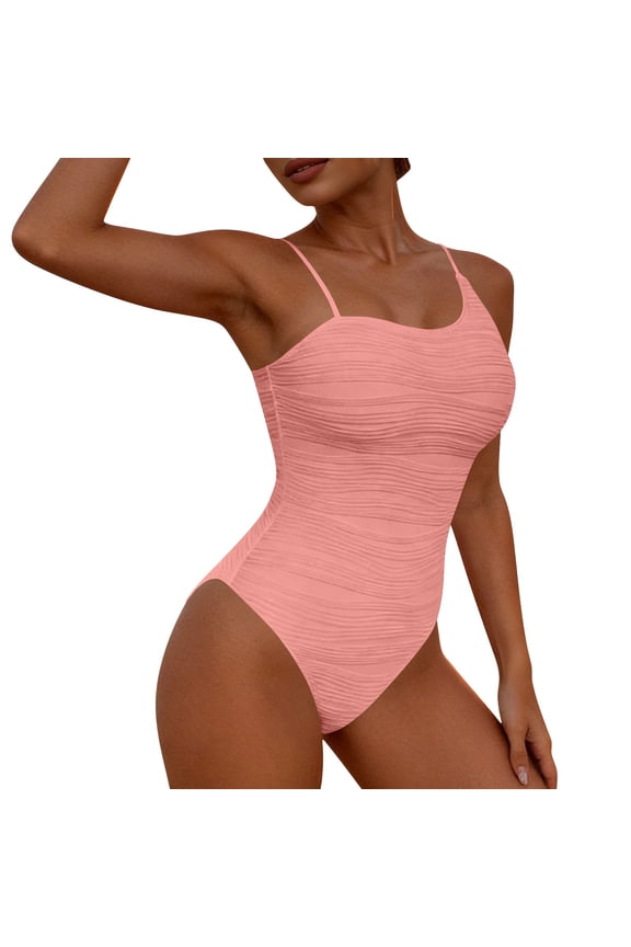 Women's One Piece Swimsuit Tummy Control Built-in Bra Support Crisscross Back V-Neck Ruffled Edges Resort Pink S