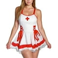 thumbnail image 1 of JSGEK Women's Plus Size 2 Piece Nurse Sets Color Block Lace Lingerie Dress Lingerie Sets White M, 1 of 2