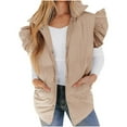 thumbnail image 1 of JSGEK Women's Puffer Vest Sleeveless Ruffled Winter Warm Padded Vest Outerwear Khaki XXL, 1 of 6