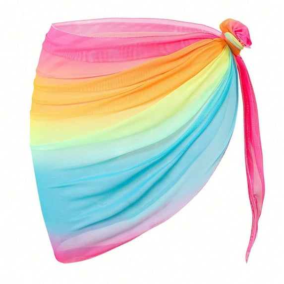 JSGEK Women's Rainbow Gradient Wrap Swim Skirt Cover Up Soft Fabric Versatile Design Beach Casual Wear Multicolor XL