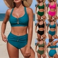 thumbnail image 1 of JSGEK Women's Separated Swimwear V Neck UV Protection Tropical Travel Stylish Bathing Suit For Women Premium Green L, 1 of 8