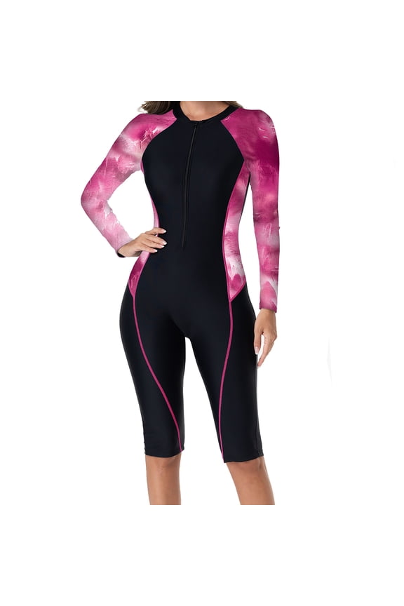 Women's Surf Rash Guard Built-in Bra Support Wirefree Design Sleeveless Shape Enhancing Swimming Suitable Printed Pink XXL