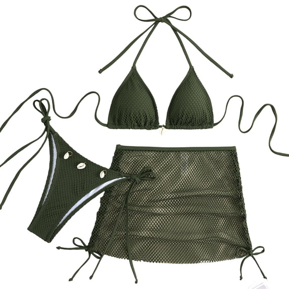JSGEK Women's Tie Detail Triangle Bikini Set Comfortable Fabric Stylish Design Beach Casual Wear Green XL