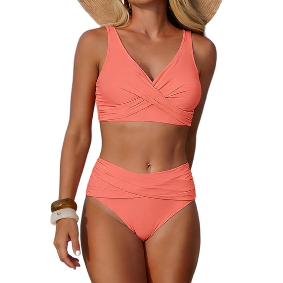 JSGEK Women's Two Piece Swimsuit V Neck Sweetheart Neck Modest Fit Great For Water Sports And Leisure Premium Orange XXL