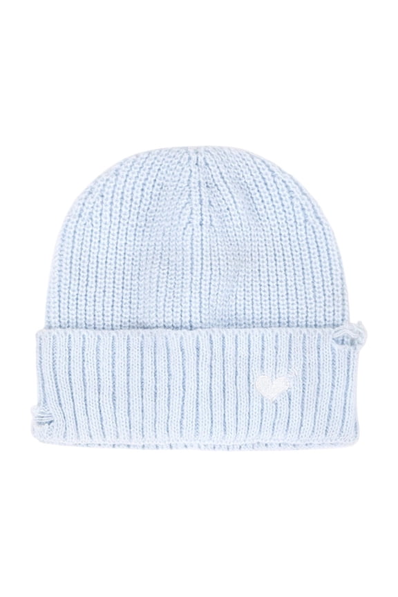 Women's Winter Fashion Ripped Knitted Large Head Circumference Solid Color Pile Hat Knitted Hat Blue Free Size
