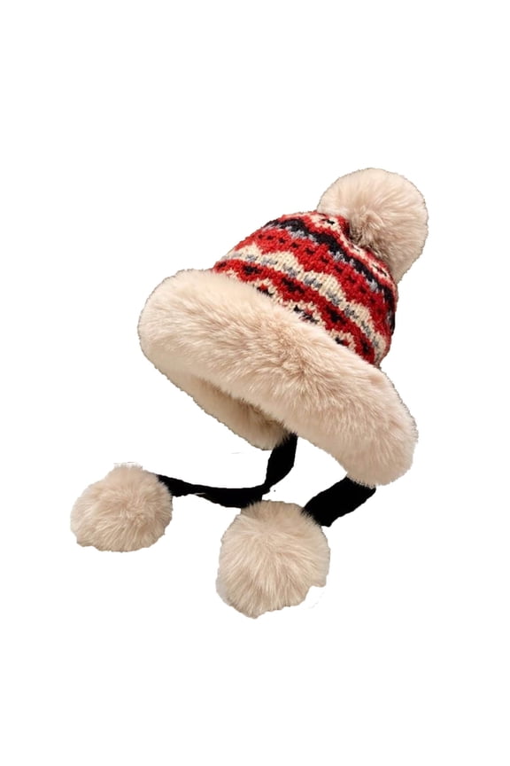 Women's Winter Leifel Wind Ear Protector Wool Hat Knitted Leifeng Hat Thickened Warm Baotou Hat Red Free Size