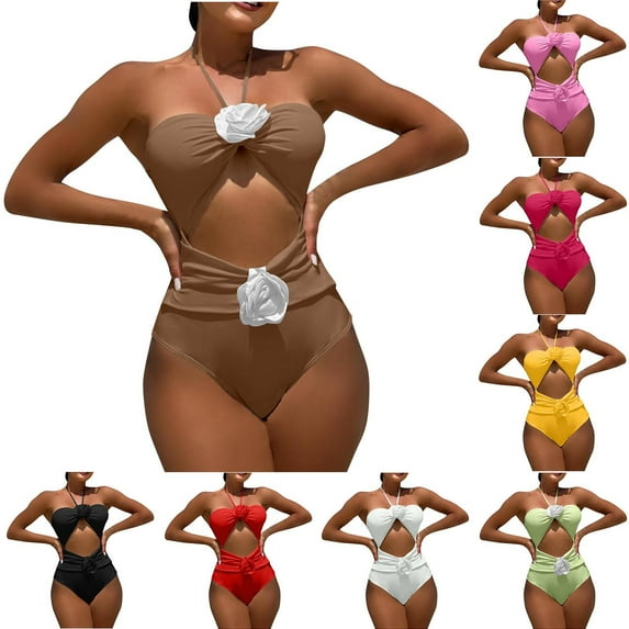 JSGEK Womens Bandeau One Piece Swimsuit Strapless Design Stretchy Fabric Relaxed Silhouette for Pool Parties Black L