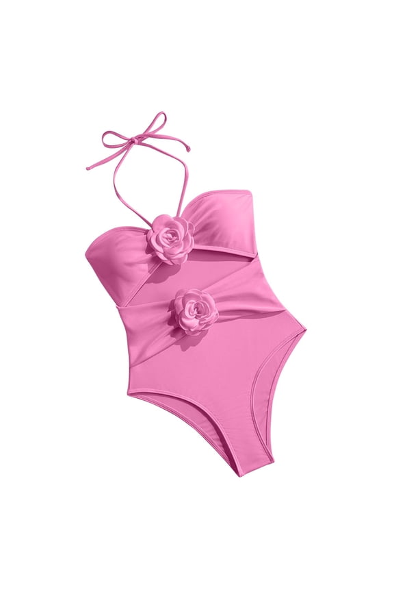 Womens Bandeau One Piece Swimsuit Strapless Design Stretchy Fabric Relaxed Silhouette for Pool Parties Pink L