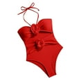 thumbnail image 1 of JSGEK Womens Bandeau One Piece Swimsuit Strapless Design Stretchy Fabric Relaxed Silhouette for Pool Parties Red M, 1 of 9