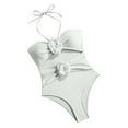 thumbnail image 1 of JSGEK Womens Bandeau One Piece Swimsuit Strapless Design Stretchy Fabric Relaxed Silhouette for Pool Parties White M, 1 of 9