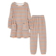 thumbnail image 1 of JSGEK Womens Casual Pajama Sets Short Sleeve Striped Design Soft Fabric Relaxed Silhouette for Home Daily Orange M, 1 of 5