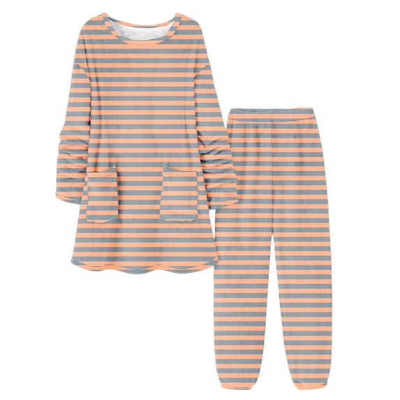 JSGEK Womens Casual Pajama Sets Short Sleeve Striped Design Soft Fabric Relaxed Silhouette for Home Daily Orange M