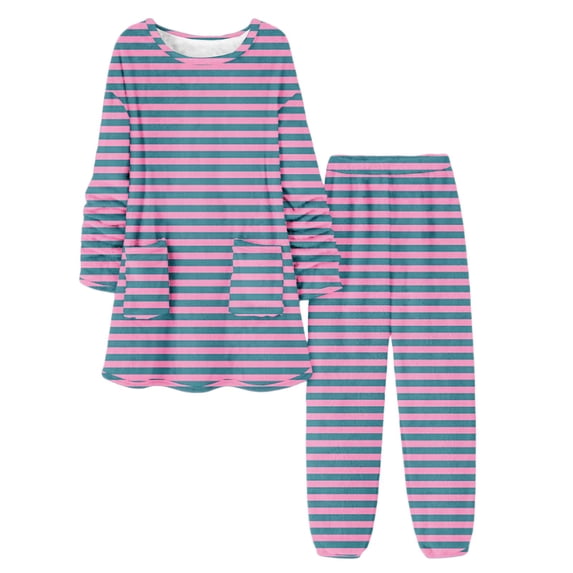 JSGEK Womens Casual Pajama Sets Short Sleeve Striped Design Soft Fabric Relaxed Silhouette for Home Daily Pink M