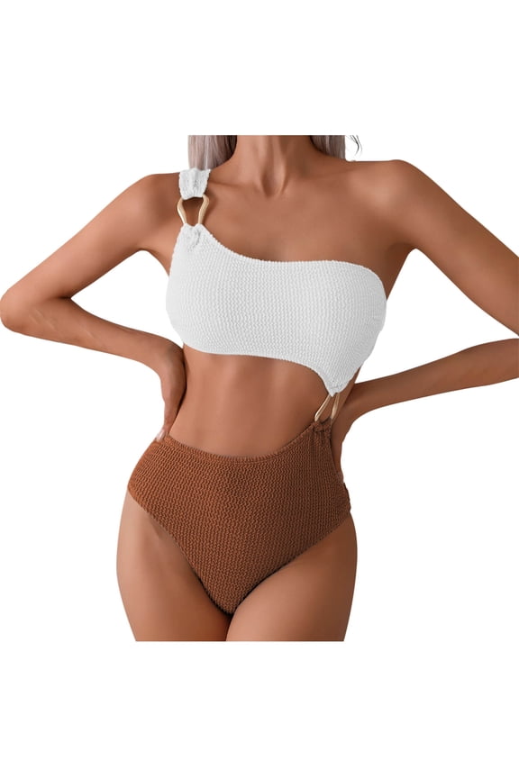 Womens Color Block Bikini Set High Waist Design Stretchy Fabric Relaxed Silhouette for Beach Getaways Yellow XL